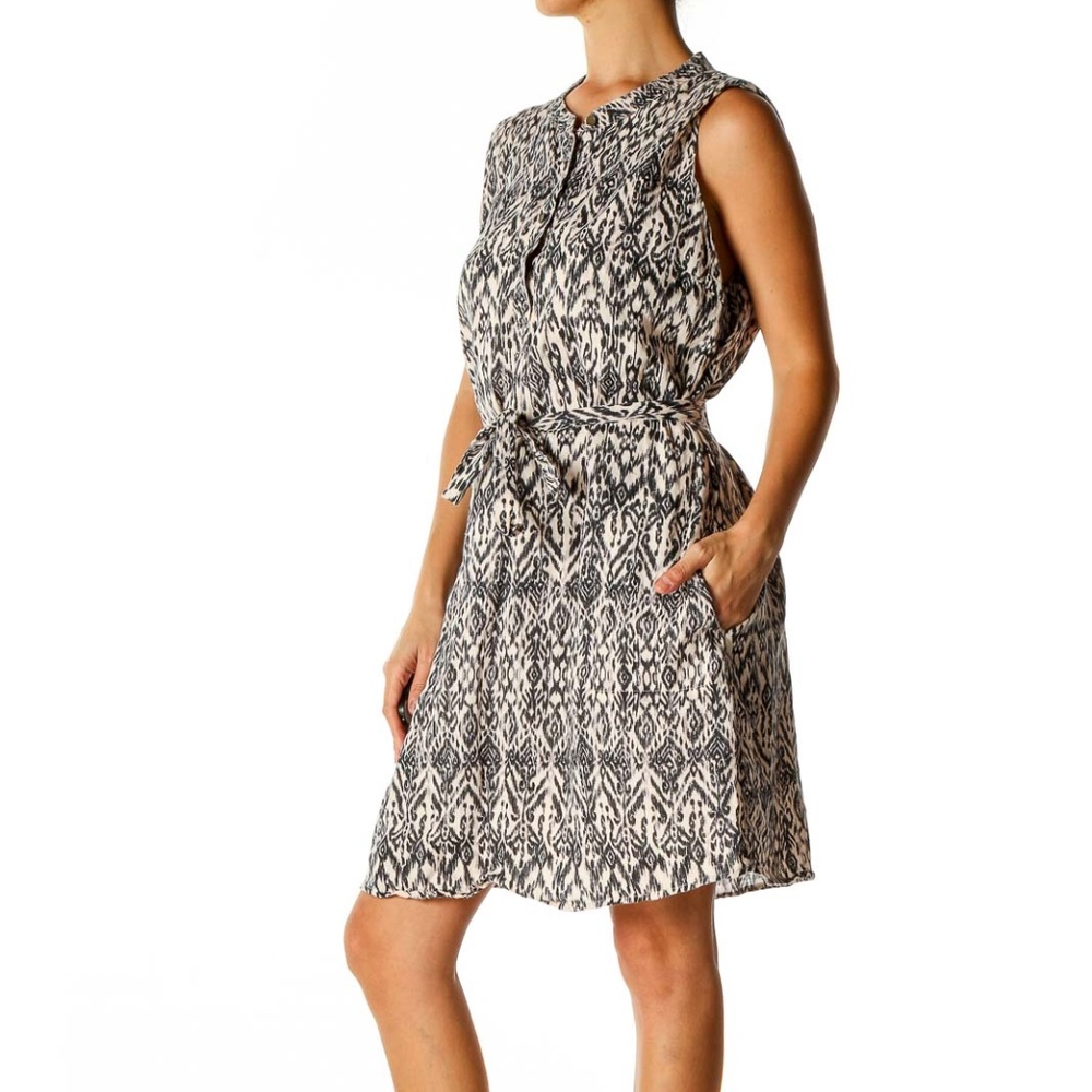 Cynthia Rowley Beige Printed Bohemian Sheath Dress Size 6 with Pockets